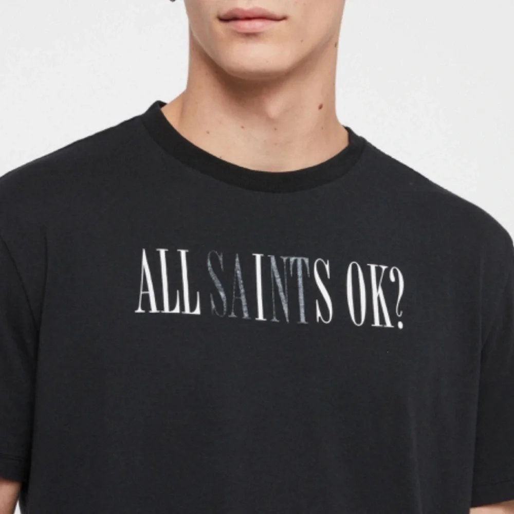 AllSaints all saints Men's unisex Black Okay Crew T-shirt size XS black white - Picture 7 of 7